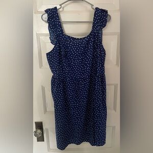 Blue Polka Dot Sleeveless Dress, Ruffle Sleeves, XL